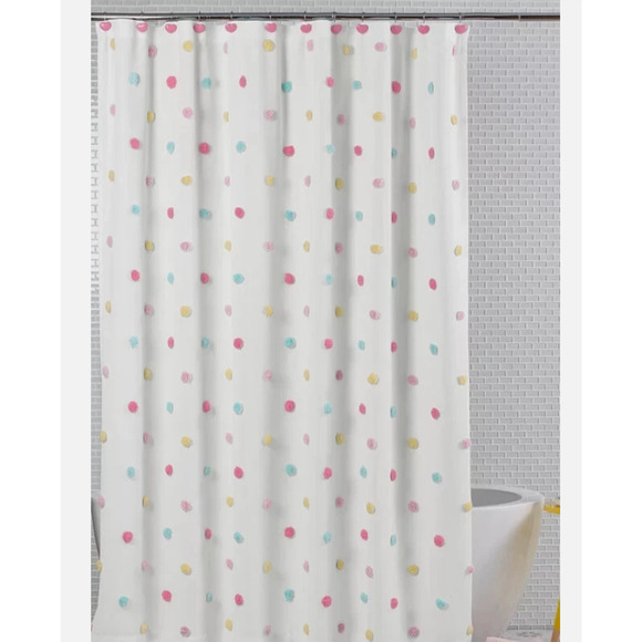 Charter Club Kids polka dot Shower Curtain W/Heart shaped Hooks, 13 piece NWT - Picture 1 of 3